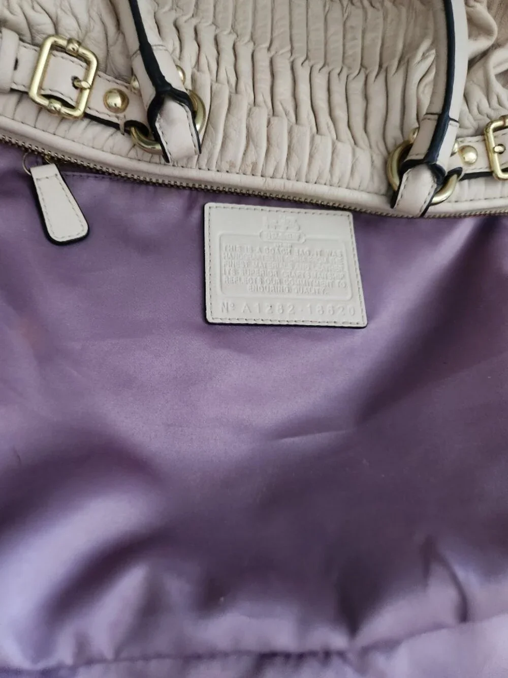 Coach Sophia Gathered Beige Leather Satchel Handbag Purse